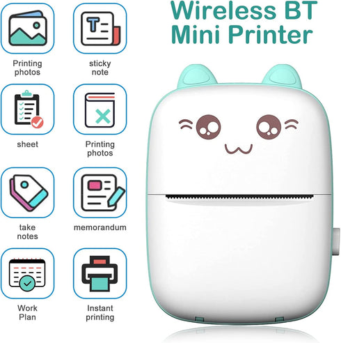 Mini Printer Portable, Pocket Thermal Printer with 7 Rolls Paper, Bluetooth Wireless Smart Printer for Photo Picture Office Receipt Label Note QR ...