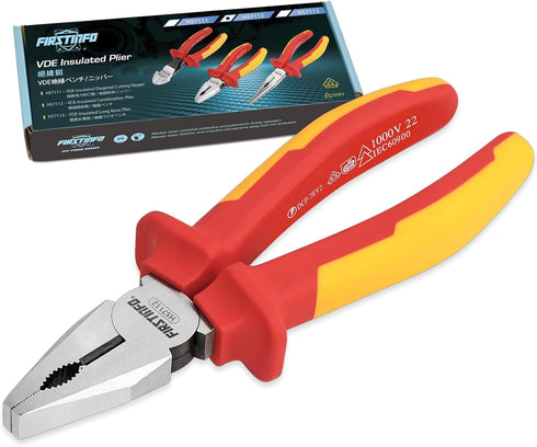 FIRSTINFO H57112-7.08-inch VDE 1000V, Insulated Linesman Combination Pliers with Chrome Molybdenum Steel Body and Dual Material Anti-Slip Handles...