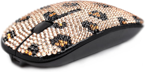 Bling Wireless Mouse, Pink Rhinestone Wireless Mouse Sparkly Computer Mouse with USB Receiver for Girls, Bedazzled Leopard Mice for Notebook, PC, ...