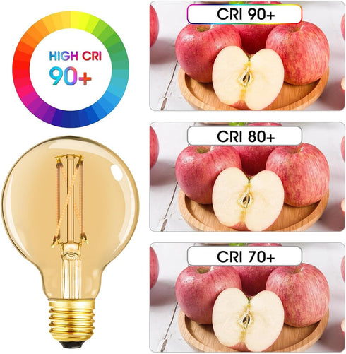 LEOOLS Dimmable G25 led Bulb 60W E26 led Edison Bulb CRI95 Warm White 600LM Amber Glass e26 6W led Globe Bulb for Ceiling Fan,Chandelier,Vanity Li...