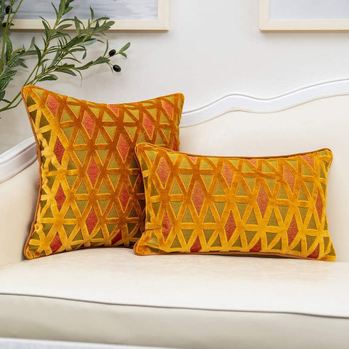 Alerfa 12 x 20 Inch Rectangle Diamond Plaid Striped Embroidery Cut Velvet Cushion Case Luxury Modern Lumbar Throw Pillow Cover Decorative Pillow f...