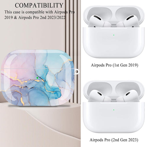 Protective Hard Case with Cleaner Kit Cover Skin Portable Shockproof Women Girls with Keychain for Apple Airpods Pro 2nd Charging Case - Watercolo...