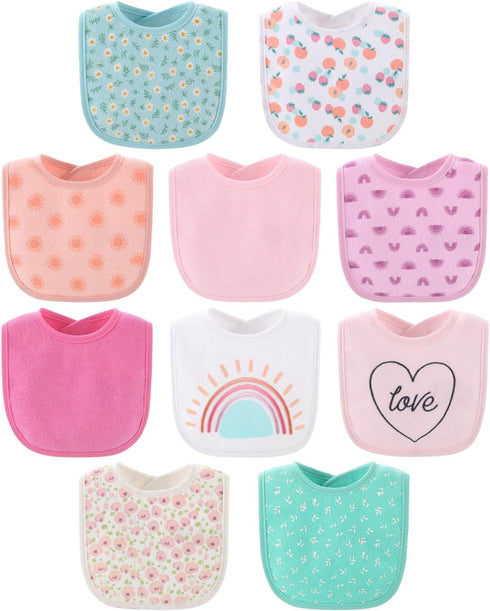 The Peanutshell Baby Girl Bibs Set, Terry Cloth, Feeding, Drooling, Teething Essentials for Newborn, Infant, Toddler Babies, 10 Pack Pastel Pink, ...