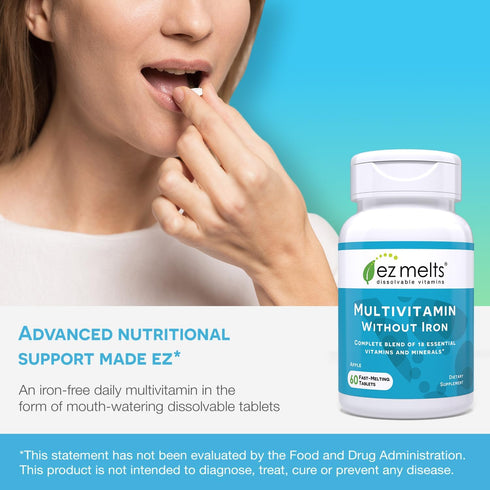 EZ Melts Dissolvable Multivitamin without Iron, 18 Vitamins & Minerals Including Vitamin A, Biotin, Vitamin B12, Vitamin C, Vitamin D3, Zinc and M...