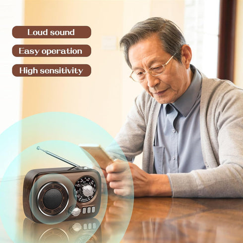Gelielim Portable Radio AM FM, Bluetooth Speaker Retro Radio, Support USB/TF Card, Rechargeable Battery Operated, Suitable for Indoor&Outdoor, Gif...