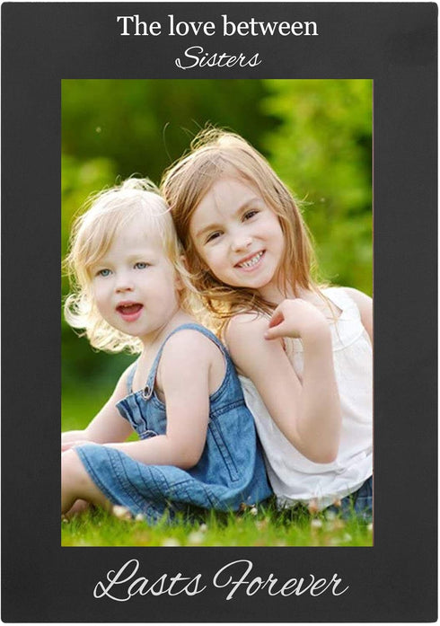 CustomGiftsNow The Love Between Sisters Engraved Anodized Aluminum Hanging/Tabletop Personalized Group Family Photo Picture Frame (4x6-inch Vertic...