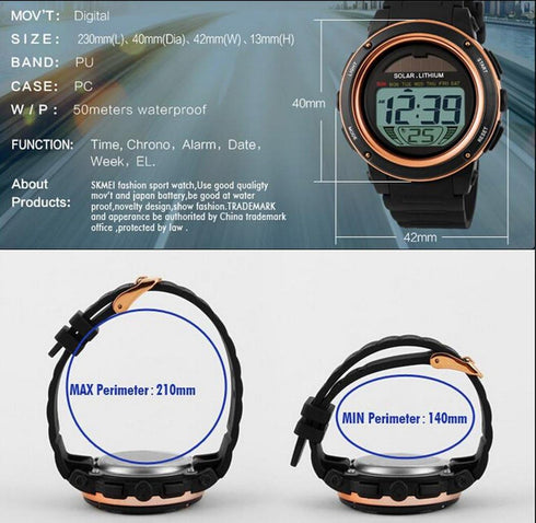 MASTOP Solar Watch Neutral LED Digital Watch Military Waterproof Sports Watch Black...