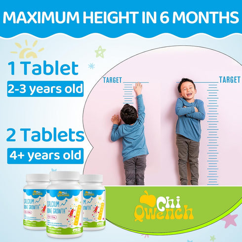 500 MG Calcium Supplement with Vitamin D3 & K2, Zinc, Magnesium & Prebiotics. Kids Vitamins for Kids' Height. Bone Strength, High Absorption, Oran...
