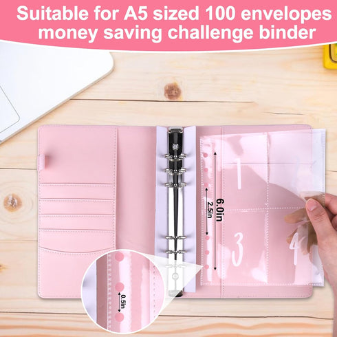 AIERSA 50 Sheets 100 Envelopes Money Saving Challenge A5 Ring Binder Inserts for Replacement, Pre-labeled 1-100 Money Pouches for Cash Stuffing...