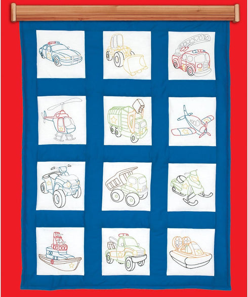 Jack Dempsey JDN737.745 Quilt Blocks 9" Rescue Vehicles 12Pc Quilt Blocks 9" Rescue Vehicles , White...