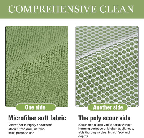 SINLAND 5 Color Assorted Microfiber Dish Cloth Towels Best Kitchen Cloths Cleaning Cloths with Poly Scour Side 12"x12" 5Pack (Pink+Blue+White+Yell...