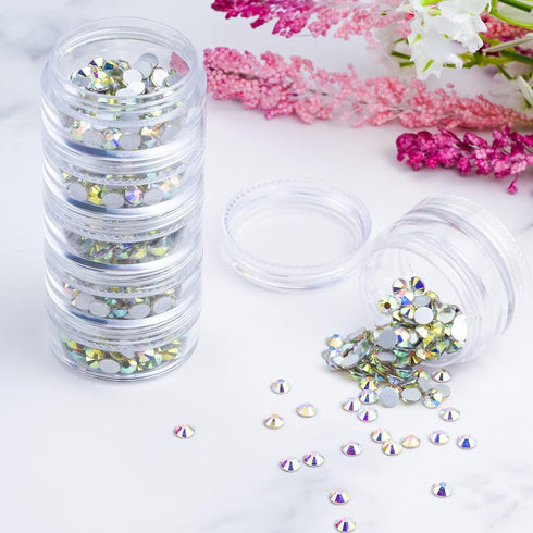 Fengek 6 Sets 6 Layer Stackable Plastic Containers, 10G/10ML Clear Cosmetic Storage Box Round Organizer Jars for Beads, Buttons, Small Jewelry Fin...