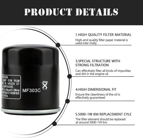 LOCOPOW 303 Oil Filter for Yamaha Grizzly 660 Rhino 450 660 Kodiak 400 450 Bruin 350 Road Star XV1700 XV1600 XVZ1300 Vmax 1200 FZ1 YZF R1 R6 R6S R...
