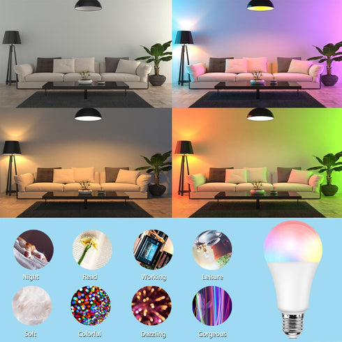 Smart Light Bulbs,Bluetooth Color Changing Light Bulbs That Work with tuya APP, RGB Warm Light A19 9W E27 800LM LED Light Bulb,Music Sync,Dimmable...