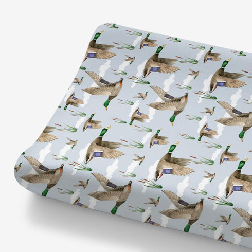 Duck Hunting Mallard Hunter Changing Pad Cover for Baby Boys, Wild Animal Bird Reeds Blue Diaper Change Table Covers, Soft Stretchy Safe Snug Fitt...