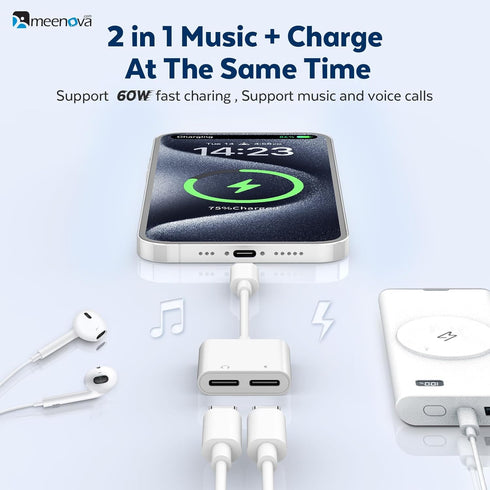 USB C Splitter 1 in 2 Out, Dual USB C Headphone and 60W Charger Adapter, Type C Audio Adapter with Fast Charging Dongle Compatible with iPhone 15,...