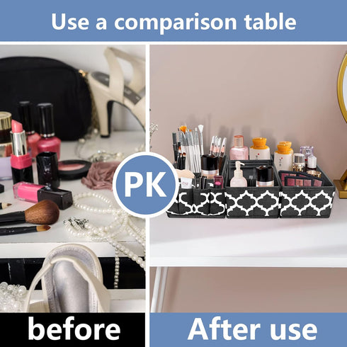 Makeup Drawer Organizer - Small Baskets Bins for Organizing, Desktop Caddy Storage Organizer, Fabric Portable Divided Box for Bathroom Countertop,...