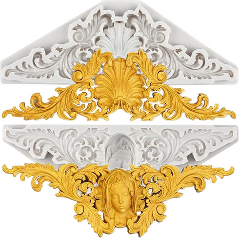 Baroque Fondant Molds Curlicues Scroll Lace Silicone Mold Relief Flower Mold Beautiful Women's Head Mold For Cake Decorating Cupcake Topper Candy ...