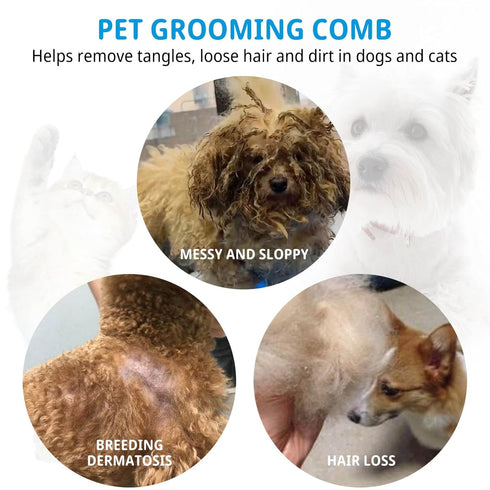Pet Steel Combs Dog Cat Comb Tool, Dandruff Comb, Multifunction Stainless-Steel Fine-Tooth Grooming Comb Cat Dog Pet Grooming Scalp Effectively Ge...