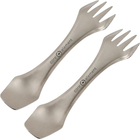 Core Element TITANIUM SPORK 3-in-1 Lightweight Eco-friendly Durable Spoon-Fork-Knife Survival Utensil Tool Perfect for Camping, Home, Travel (Pack...