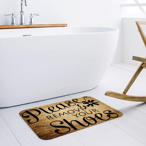 Please Remove Your Shoes Indoor Doormat,Front Back Door Mats with Non Slip Backing,Rustic Wooden Grain Low Profile Welcome Entrance Floor Mat for ...