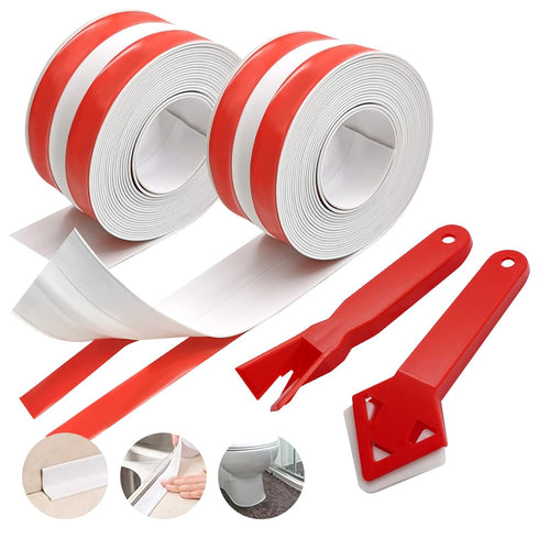 SNAILGARDEN 2 Rolls Bath Sealant Strip, Acrylic Adhesive Caulk Strip with 2-Strips Tapes, Waterproof Sealant Tape with 2Pcs Caulking Tools for Bat...
