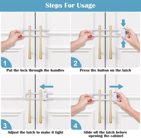12 Packs Baby Proofing Sliding Cabinet Locks modacraft U-Shaped Child Safety Latches Adjustable White Locks for Handles Knobs Drawers Closet Cupbo...