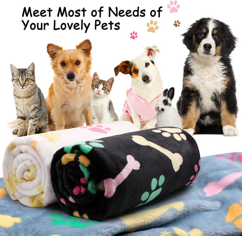 3 Pack Dog Blankets for Large Medium Small Dogs, Super Soft Warm Fluffy Flannel Pet Blanket for Puppy, Black, Grey, and White Cat Blanket, 23 * 16...