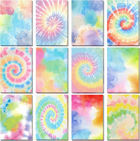 12 Pcs Rainbow Tie Dye Sticky Notes Cute Colored Sticky Paper Fun Pastel Art Party Self Adhesive Notepads for Kids Girls School Office Gay Pride P...