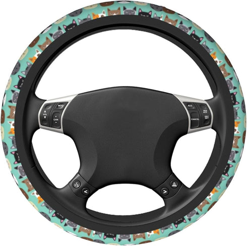 Steering Wheel Cover for Women Men Colorful Cats Kitten Kitty Green Neoprene Steering Wheel Protector Universal Fit Most Car Sedans SUVs - 15 Inch...