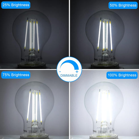 Energetic Dimmable LED Filament Light Bulbs, 8W, 60 Watt Equivalent, Daylight 5000K, Classic Clear Glass, A19 LED Light Bulb, 6 Pack...