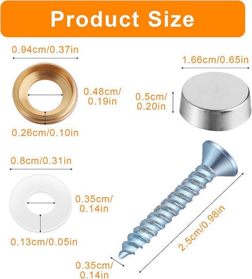 32 Pieces Mirror Screws Decorative Cap Stainless Steel Screw Cover Screw Covers Decorative Caps Mirror Fasteners Decorative Mirror, Sign Advertisi...