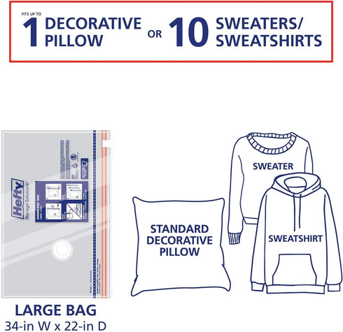 Hefty Shrink-Pak - 4 Large Vacuum Storage Bags for Storage for Clothes, Pillows, Towels, or Blankets - Space Saver Vacuum Sealer Bags Ideal Under ...