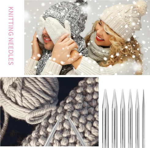 6 Pieces Stainless Steel Circular Knitting Needles Set 80 CM Double Pointed Metal Knitting Needles Set for Making Sweater Shawl Scarf (Diameter 3m...