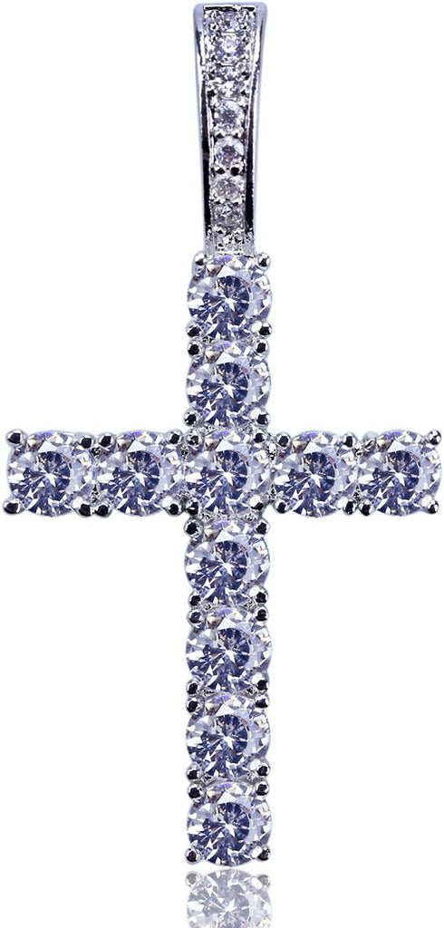 JINAO Iced Out Cubic Zirconia Round Cut Cross Pendant Necklace 18K Gold Plated Diamond Jewelry for Men Women with Stainless Rope Chain...
