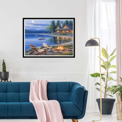 SKRYUIE 5D Lakeside Chair Diamond Art Painting Kit - DIY Diamond Art Landscape, Full Round Drill - Crystal Embroidery Cross Stitch - Adult Craft f...