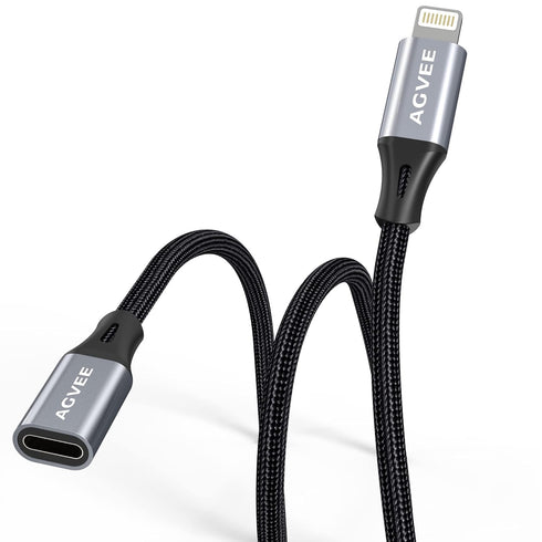 AGVEE 3.3ft Lightning Extension Cable, Braided Female to Male Extender Full Function Cord Compatible with iPhone iPad, Data Sync Video Audio & Cha...
