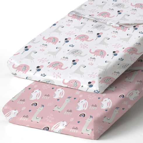 BROLEX Changing Pad Covers for Baby: Boy Girls Ultra Stretchy Soft 2 Pack Elephant Rabbit...