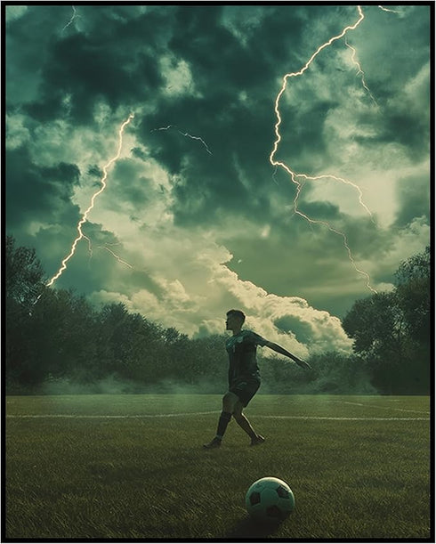 Posterizer 1 pcs-football-soccer match with storm clouds and lightning 2-Sports & Hobby Art Gifts for sports fans Decor for Home & Office- unframe...
