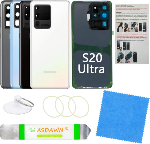 Galaxy S20 Ultra Back Glass Cover Replacement Housing Door w/Pre-Installed Camera Lens+Installation Manual+All the Adhesive+Tools for Samsung Gala...
