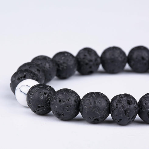 BBTO 4 Pieces Howlite Bracelet Lava Stone Black Matte Agate Essential Oil Diffuser Bracelet Set for Couples Gift...