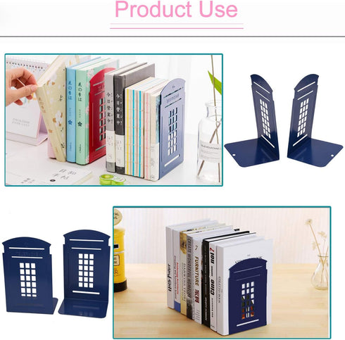 MerryNine 2 Pack Book Ends, Metal Bookends for Shelves, Telephone Booth Decorative Bookends, Non Skid Heavy Bookends, Book, Magazine or CD Organiz...