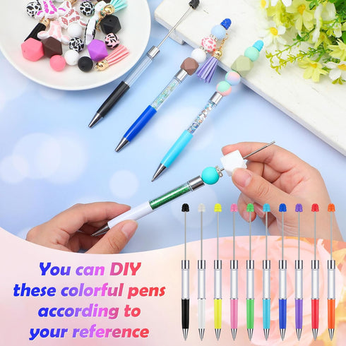 30 Pcs Plastic Beadable Pens 2 in 1 Stylus Bead Pen Empty Tube Floating Black Ink Bead Pens with 30 Pcs Black Refills for DIY Making Gift Kids Stu...