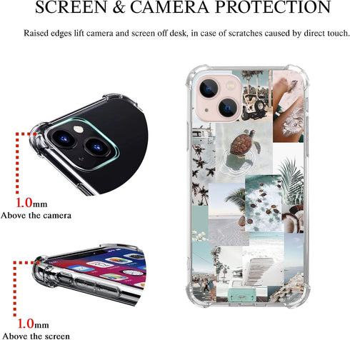 Turtle Aesthetic Collage Case Compatible with iPhone 14 Plus, Pastel Summer Vibe Beach Ocean Case for iPhone 14 Plus for Teens Men and Women, Cool...