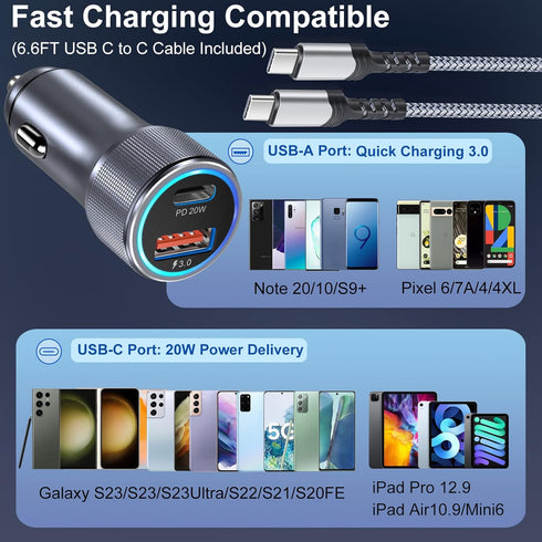 USB C Car Charger, Bangfun 36W Dual 12V Car Charger USB C Cigarette Lighter Adapter USB Car Phone Charger Plug for iPhone 15 14 13 iPad Pro, Samsu...