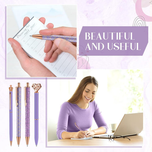 9 Pcs Ballpoint Pens Set Metal Crystal Diamond Pen Glitter Pen for Journaling Black Ink Pretty Cute Pens Fancy Pens Gifts for Women Girls Christma...