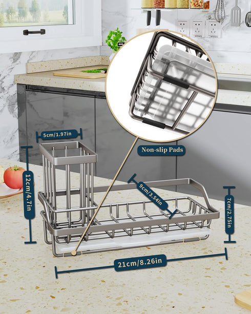 Consumest Sponge Holder for Kitchen Sink, Sink Caddy Kitchen Sink Organizer with Removable Drip Tray for Countertop Dish Soap Holder Dispenser Bru...