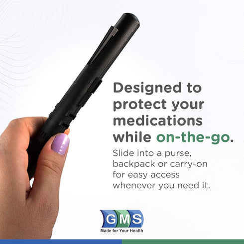 GMS 60 Unit Syringe Case - Holds New, Prefilled & Used Syringes with Needles - Small & Discreet - Ideal for Travel - Sharps Container - 2 Pack - B...