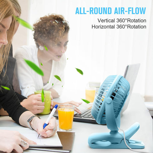 BESKAR Clip on Fan, Portable Small Desk Fans with Strong Airflow, 3 Speeds with Personal Fans Sturdy Clamp, Quiet Desk Fan & Clip Fan with USB Cor...