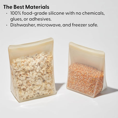 W&P Porter Silicone Reusable Storage Bag, Sandwich (36oz Stand-Up), Cream, Food Storage Container, Microwave and Dishwasher Safe, Easy Cleaning...